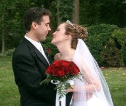 Bride kisses groom to stop him talking