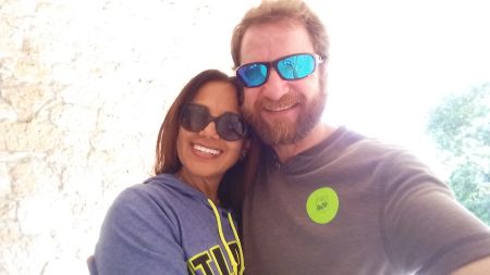 Sunglasses selfie for young interracial Christian couple