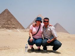 Happy Christian couple at the Great Pyramids