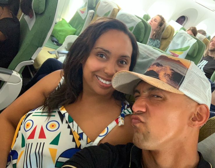 Silly faces on plane ride for Christian couple married 14 years