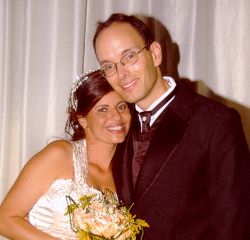 Christian single from Ontario finds his Brazilian wife. Shown here smiling together after marrying