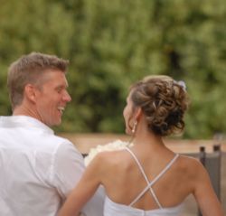 Christian soulmates shown as newlyweds walk away arm in arm