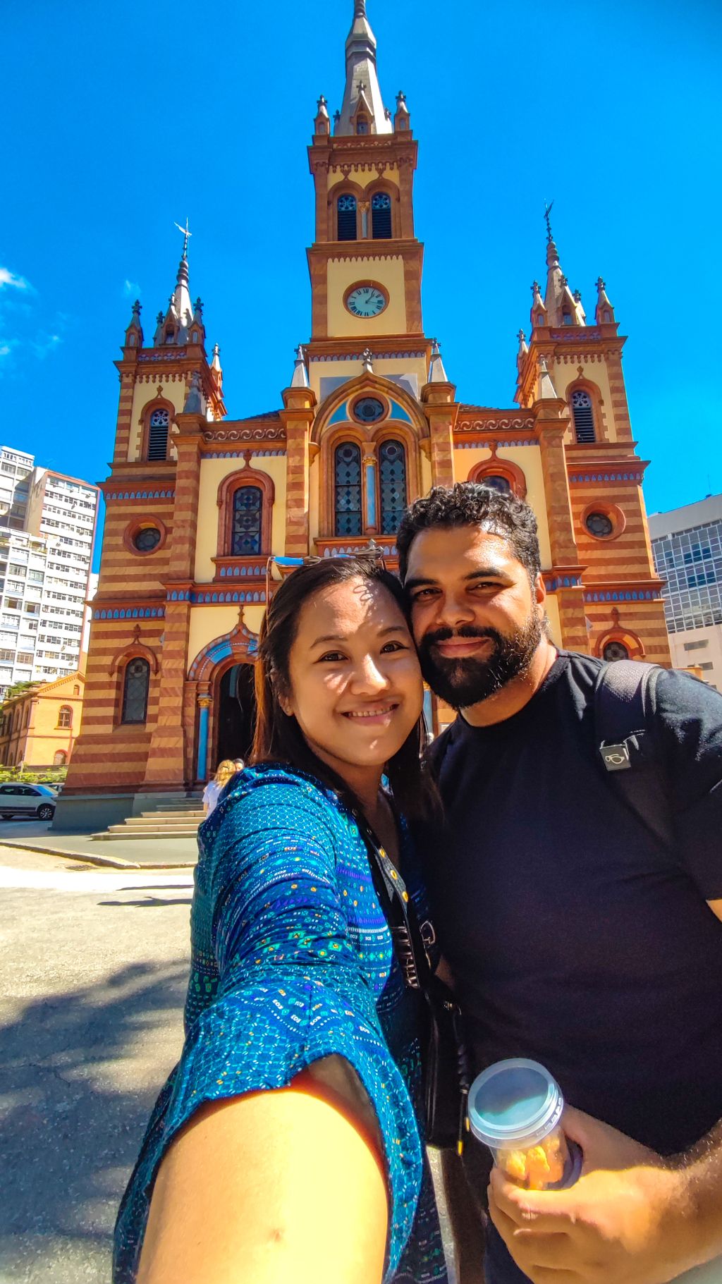 Christian singles take a selfie in front of Igreja Sao Jose in Belo Horizonte, Brazil