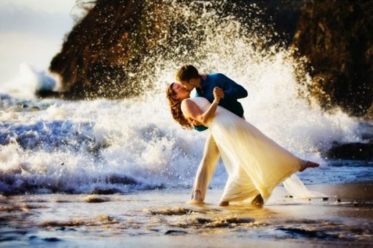 Ocean explodes after passionate kiss from Christian newlyweds