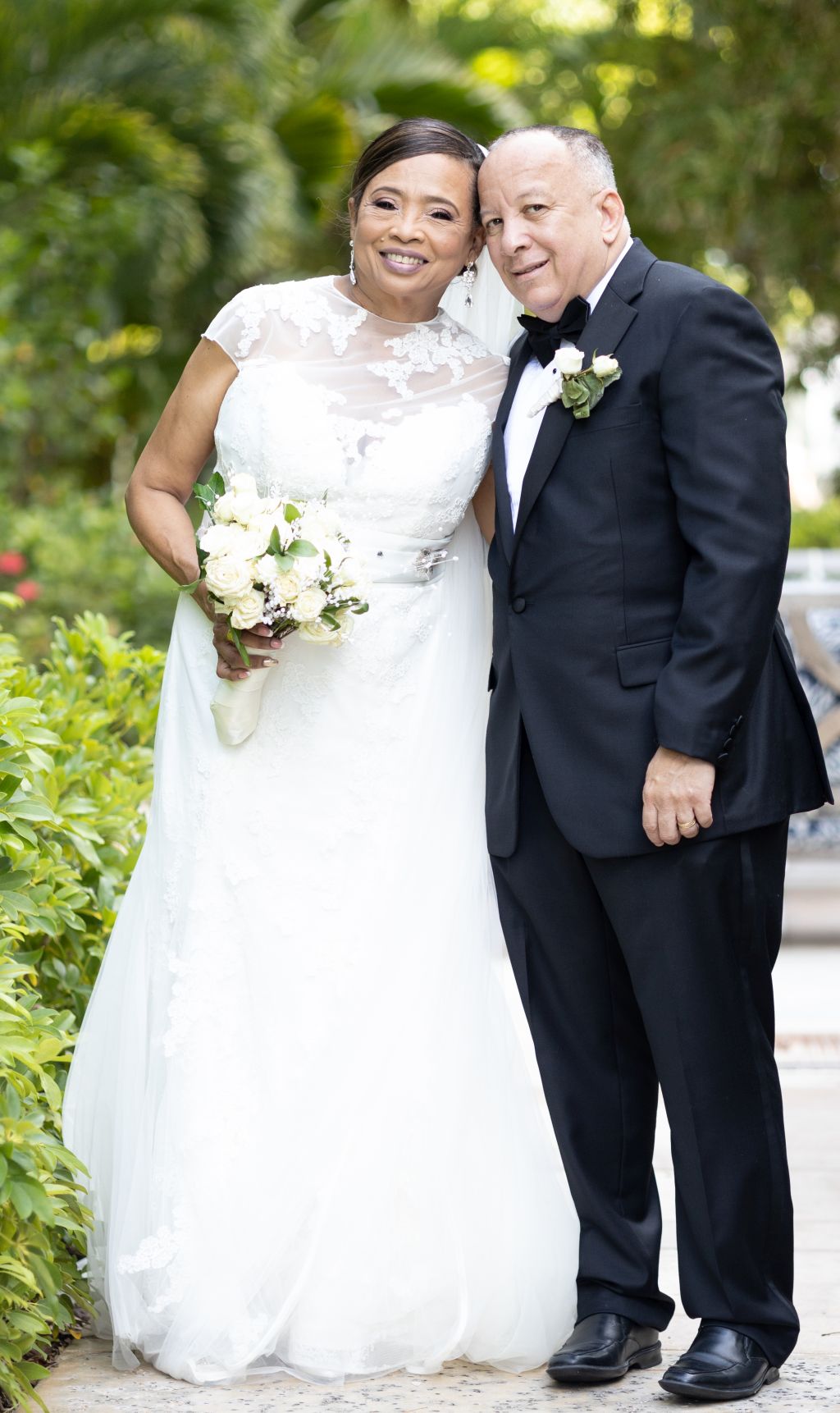 Senior Christian interracial couple on their wedding day